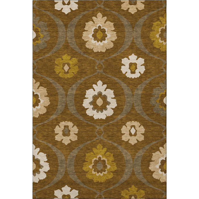 10' X 14' Medallion Washable Area Rug With UV Protection (668065) - Coffee / Gold / Beige