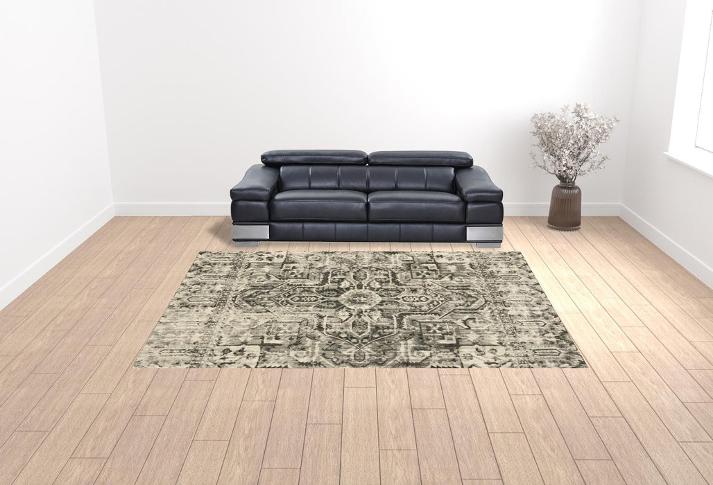 10' x 13' Oriental Power Loom Stain Resistant Area Rug - Gray Ivory And Brown