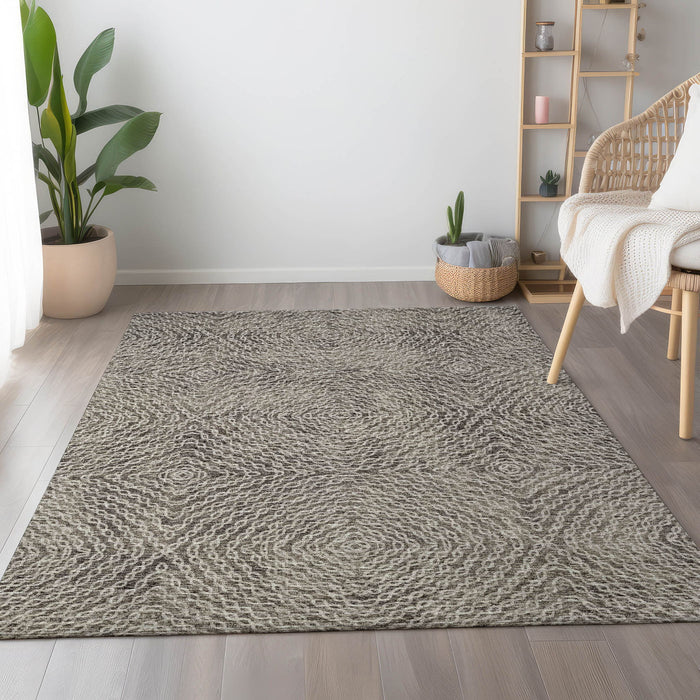 10' X 14' Geometric Washable Area Rug With UV Protection - Coffee And Beige