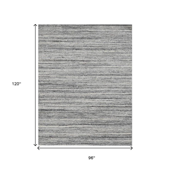 8' X 10' Wool Striped Hand Woven Area Rug (570257) - Ivory / Gray / Black