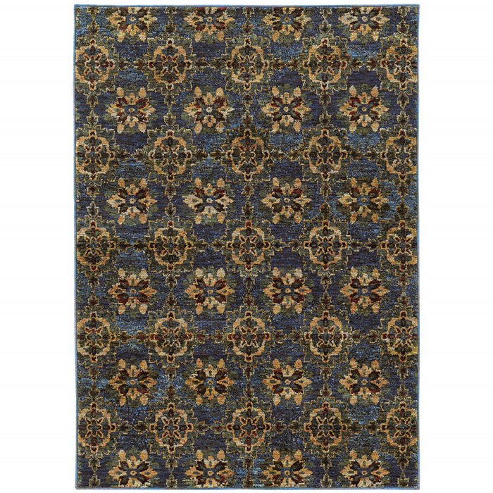 9' x 12' Oriental Power Loom Area Rug - Blue And Gold