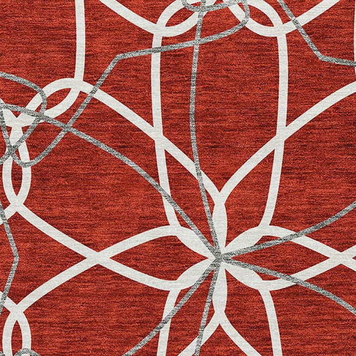 10' X 14' Geometric Washable Area Rug With UV Protection (675546) - Red / Ivory / Gray