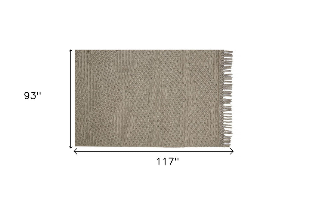 8' x 10' Wool Geometric Hand Woven Area Rug With Fringe - Tan And Ivory