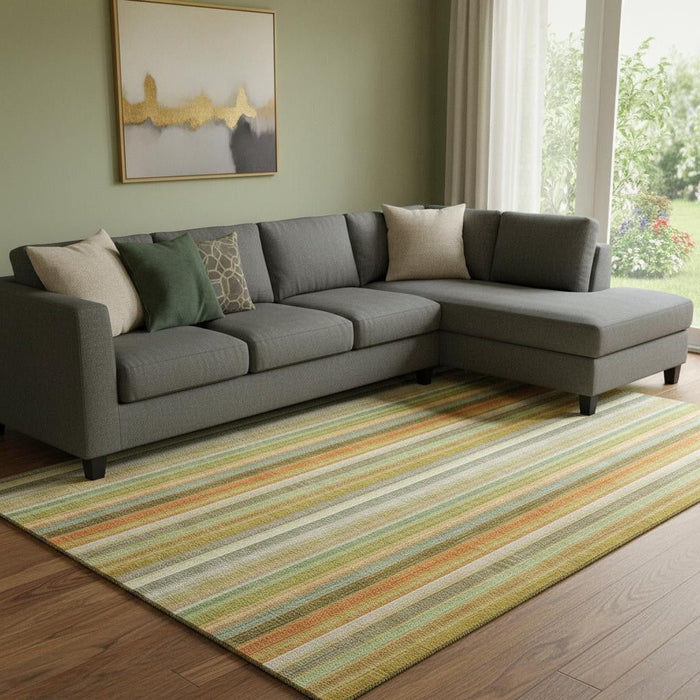 10' X 14' Striped Washable Area Rug With UV Protection (648394) - Khaki / Orange / Beige