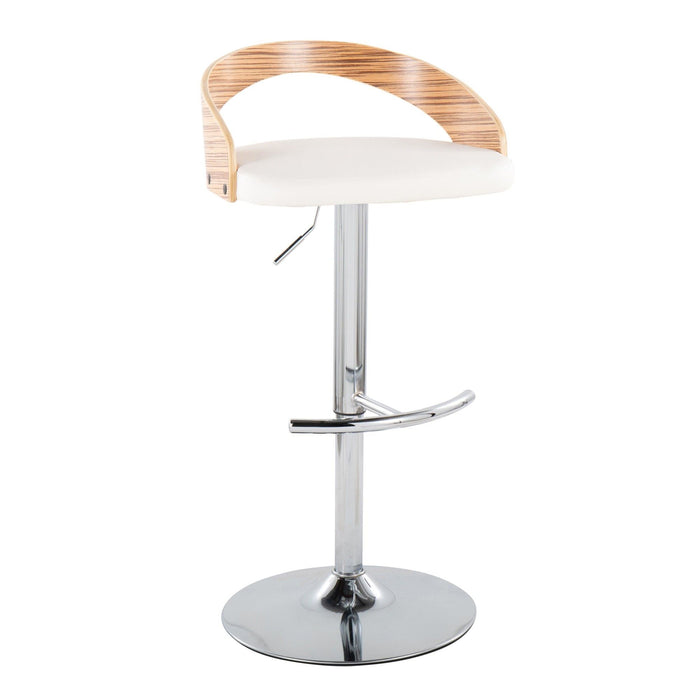 Grotto - Adjustable Barstool - Chrome Metal, Zebra Wood