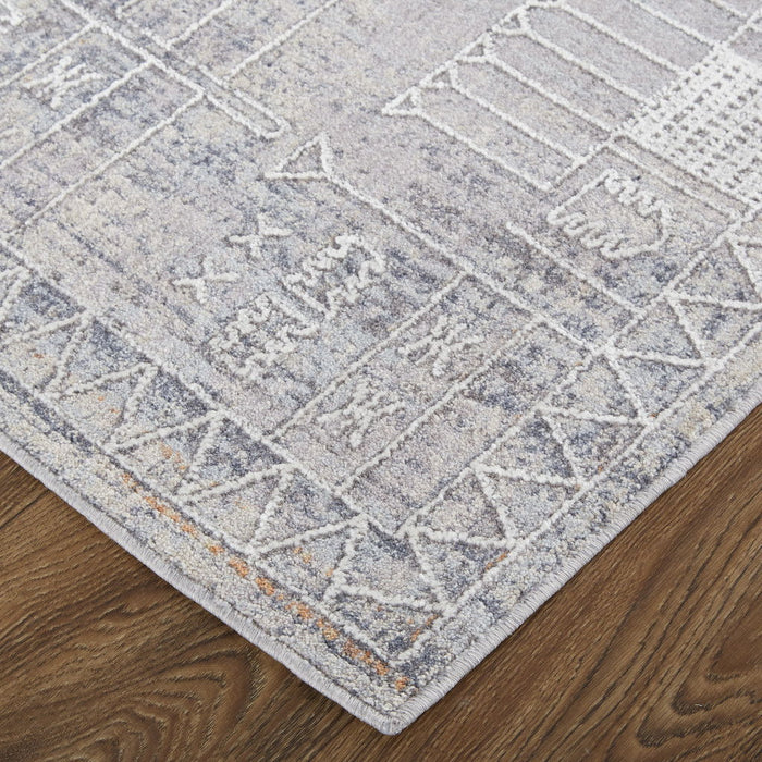 12' x 15' Geometric Power Loom Distressed Stain Resistant Area Rug - Gray Ivory And Orange
