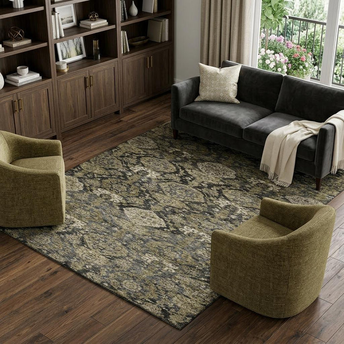 10' X 14' Damask Washable Area Rug With UV Protection (683938) - Charcoal / Gray