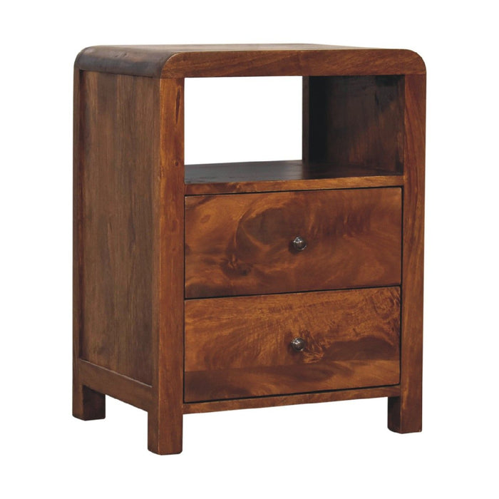 24" Modern Solid Wood Two Drawer Nightstand - Chestnut