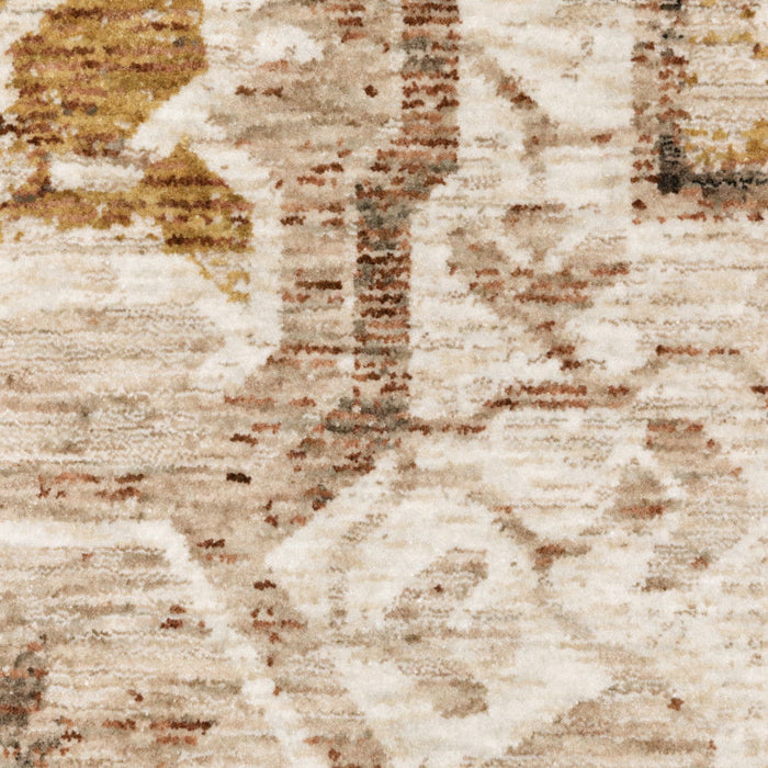 10' x 13' Oriental Power Loom Stain Resistant Polyester Area Rug With Fringe - Gold And Ivory