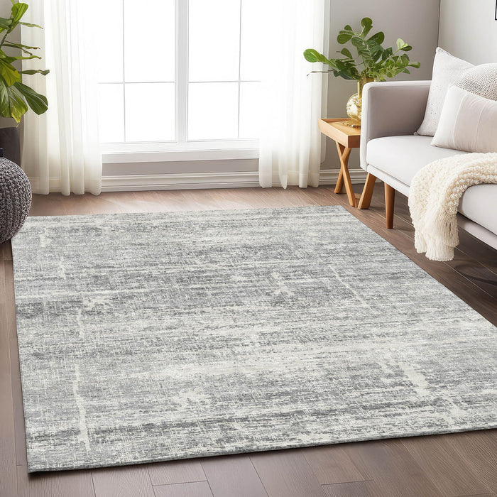 8' X 10' Abstract Washable Area Rug With UV Protection - Silver / Gray