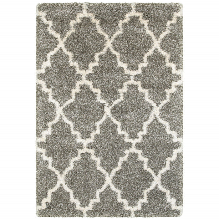 9.8' x 12.8' Geometric Shag Power Loom Stain Resistant Polypropylene Area Rug - Grey And Ivory