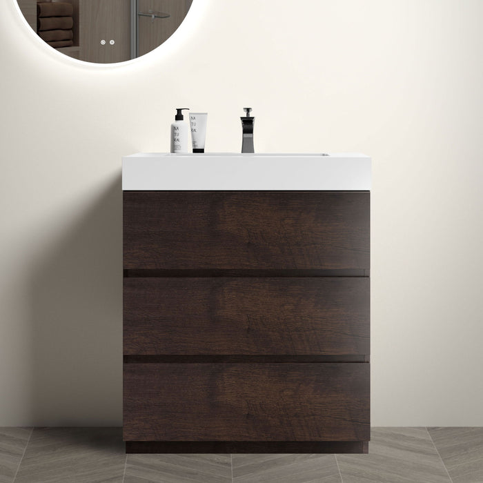 Giga Alice bathroom vanity with large storage, freestanding design, one-piece sink basin, modern style, without drain or faucet.