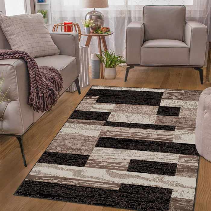 9' x 12' Patchwork Power Loom Stain Resistant Area Rug - Chocolate