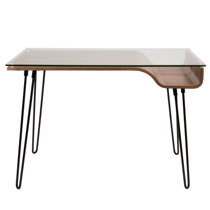 Avery - Desk - Walnut Wood, Clear Glass, And Black Metal