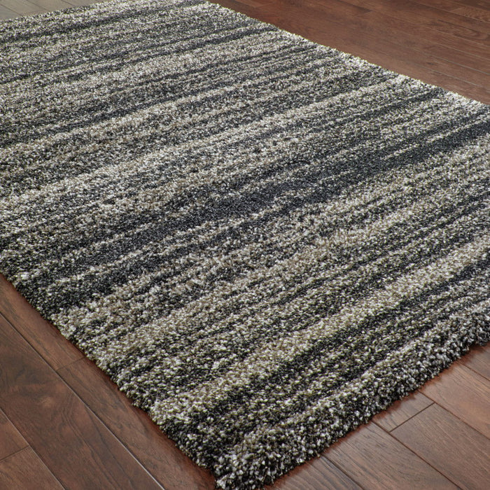 10' x 13' Geometric Shag Power Loom Stain Resistant Area Rug - Charcoal Silver And Gray