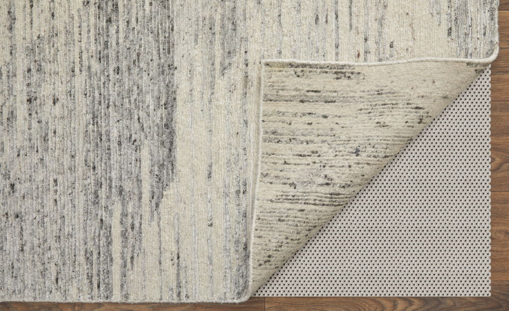 3' x 5' Abstract Hand Knotted Worn Faded Area Rug - Ivory And Gray