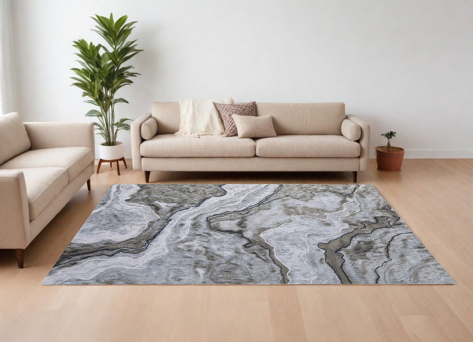 7' x 10' Abstract Power Loom Area Rug - Ivory Blue And Gray