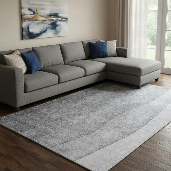 10' X 14' Ombre Washable Area Rug With UV Protection (652725) - Gray / Ivory