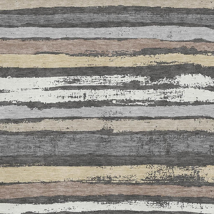 10' X 14' Striped Washable Area Rug With UV Protection (679995) - Charcoal / Gray / Beige