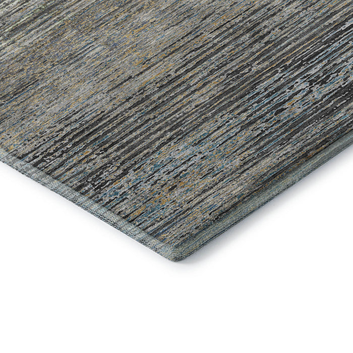 10' X 14' Striped Washable Area Rug With UV Protection (692631) - Granite Gray / Silver