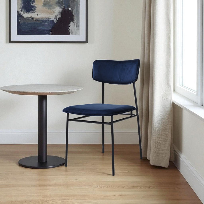 Upholstered Velvet Open Back Dining Side Chair - Blue / Black