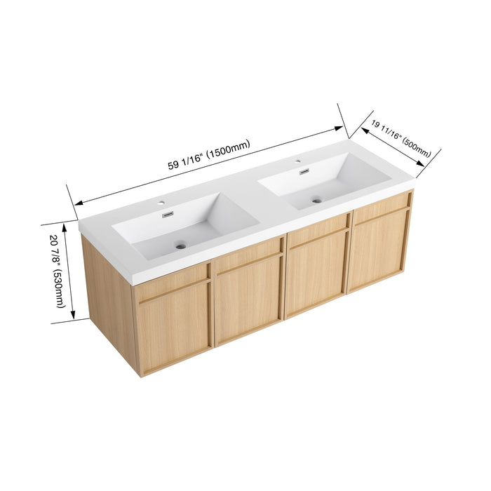 Wall-mounted Giga bathroom vanity with resin sink and soft-closing doors, modern design for contemporary bathrooms.