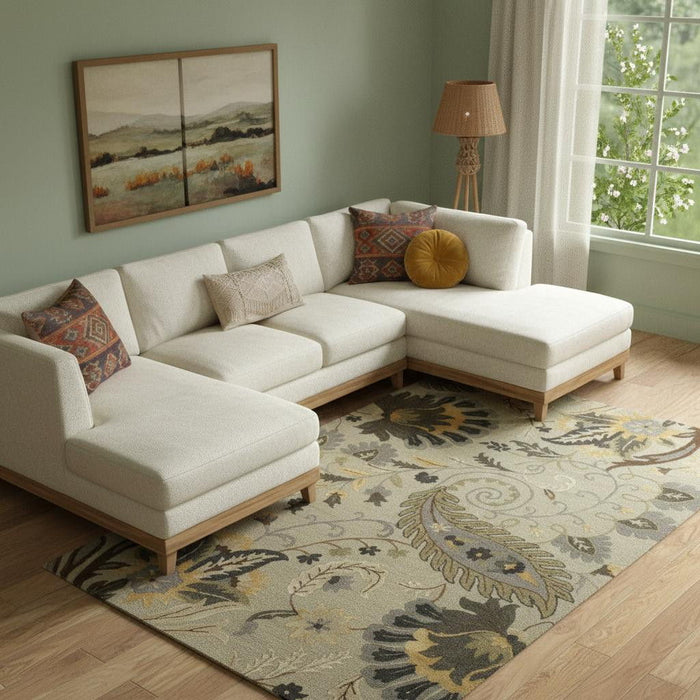 9' X 12' Wool Floral Hand Tufted Area Rug (712794) - Beige / White