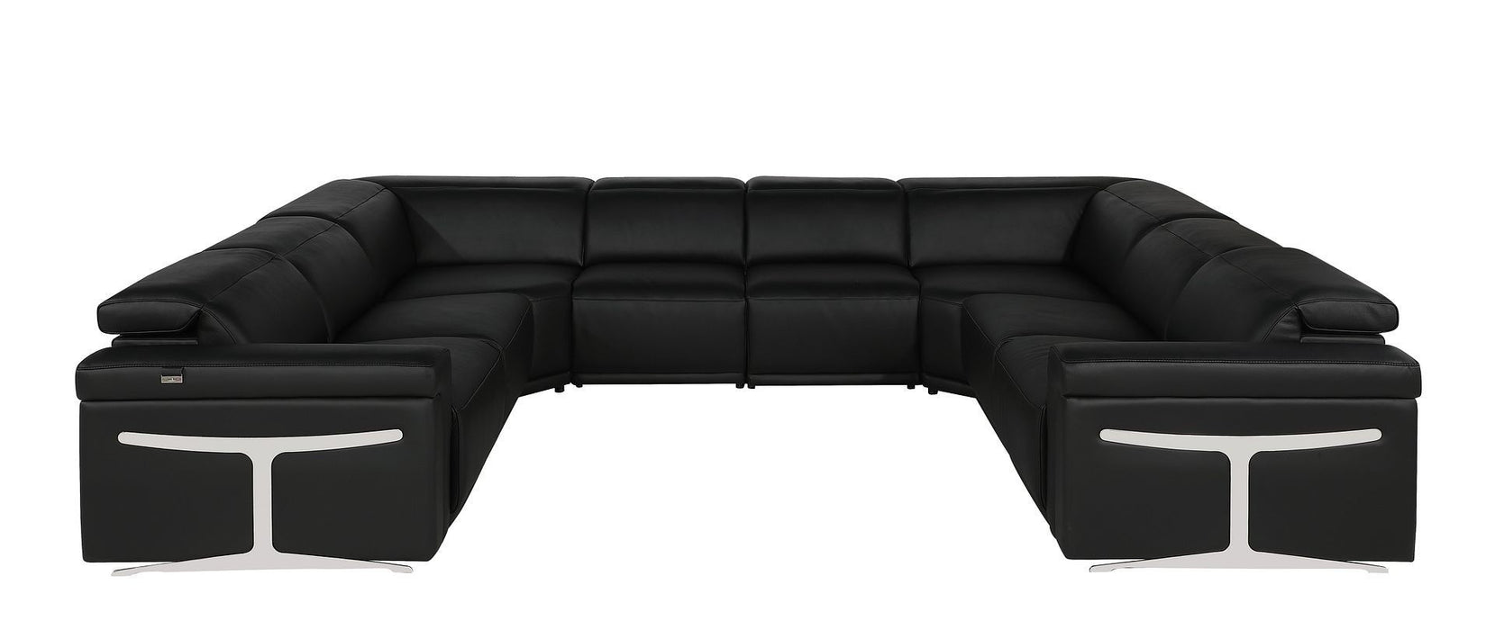 Italian Leather Power Reclining U Shaped Eight Piece Corner Sectional With Console - Black