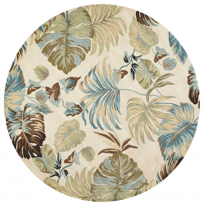 7' Round Wool Area Rug - Ivory Or Blue