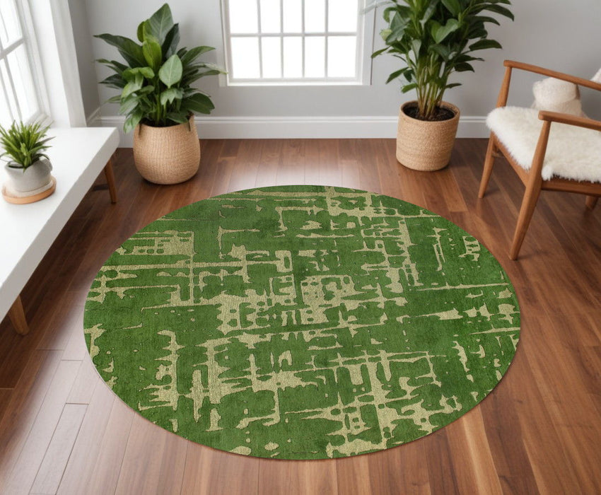 5' Round Abstract Non Skid Area Rug - Green