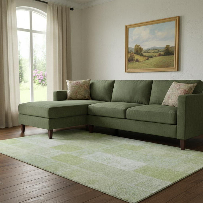 10' X 14' Patchwork Washable Area Rug With UV Protection (652911) - Artichoke Green / Ivory