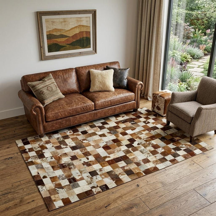 5' X 8' Cowhide Patchwork Area Rug (544472) - Brown / White