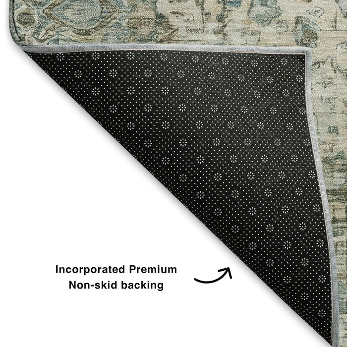 10' X 14' Oriental Washable Area Rug With UV Protection (700295) - Sage / Beige / Teal