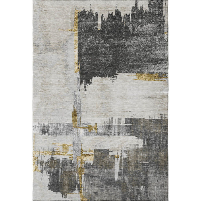 10' X 14' Abstract Washable Area Rug With UV Protection (652701) - Gray / Gold / Ivory