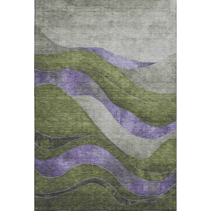 10' X 14' Abstract Washable Area Rug With UV Protection (707143) - Olive Green / Purple