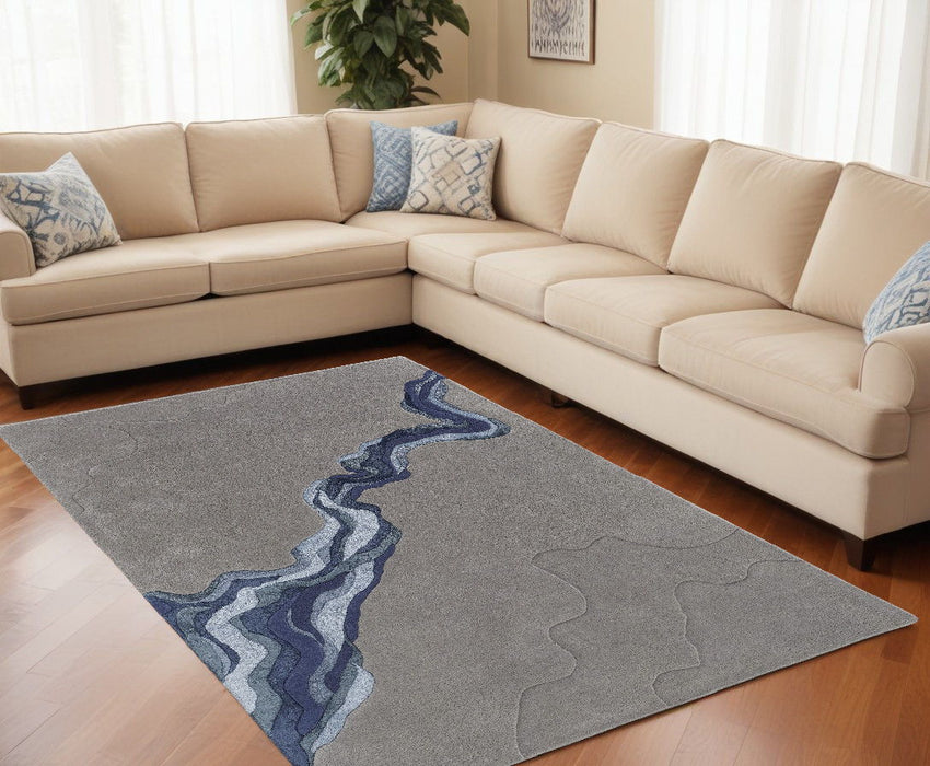 9' x 12' Wool Abstract Hand Tufted Area Rug - Gray And Blue