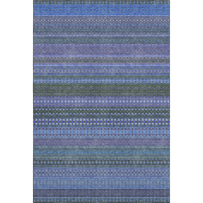 10' X 14' Striped Washable Area Rug With UV Protection (647494) - Blue / Ivory