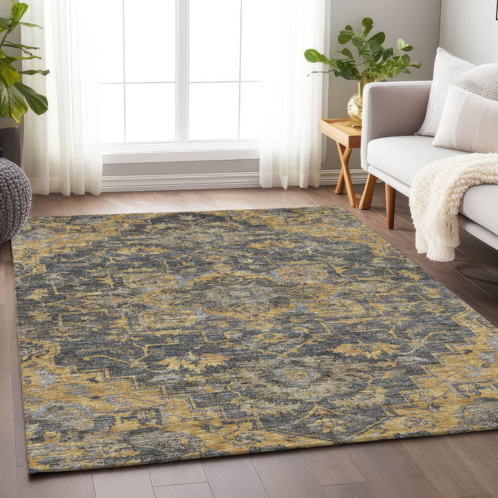 8' X 10' Floral Medallion Washable Area Rug With UV Protection - Gray