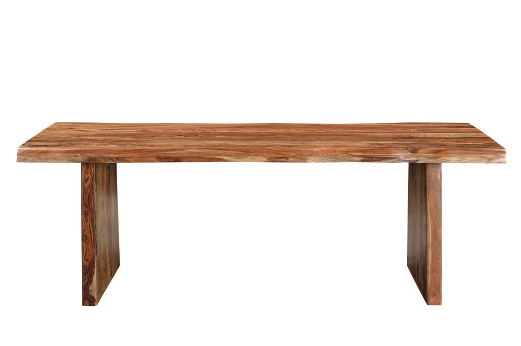 86" Wood Double Pedestal Live Edge Dining Table - Brown