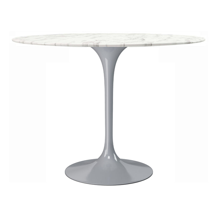 40" Rounded Marble And Metal Pedestal Base Dining Table - Gray / White