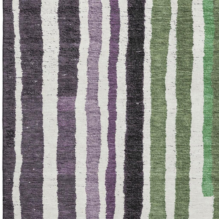 10' X 14' Striped Washable Area Rug With UV Protection (709504) - Purple / Green / Ivory