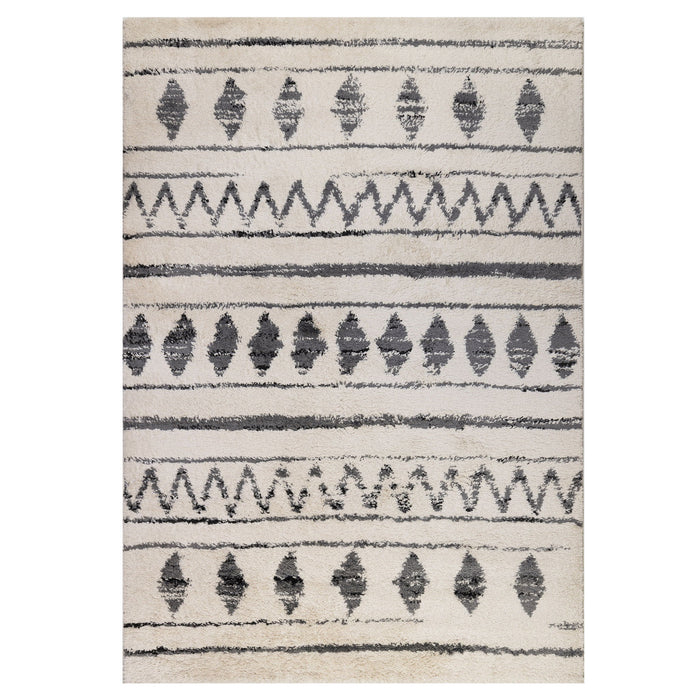 8.3' x 11.5' Geometric Shag Area Rug - Black And Ivory