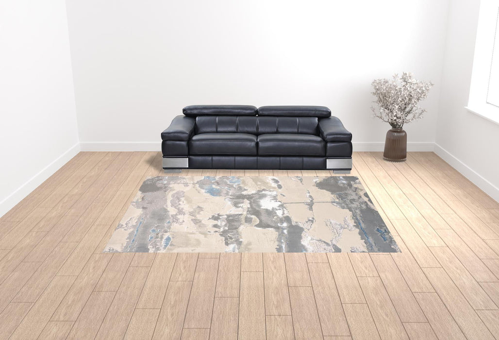 9' x 12' Abstract Area Rug - Ivory Gray And Blue