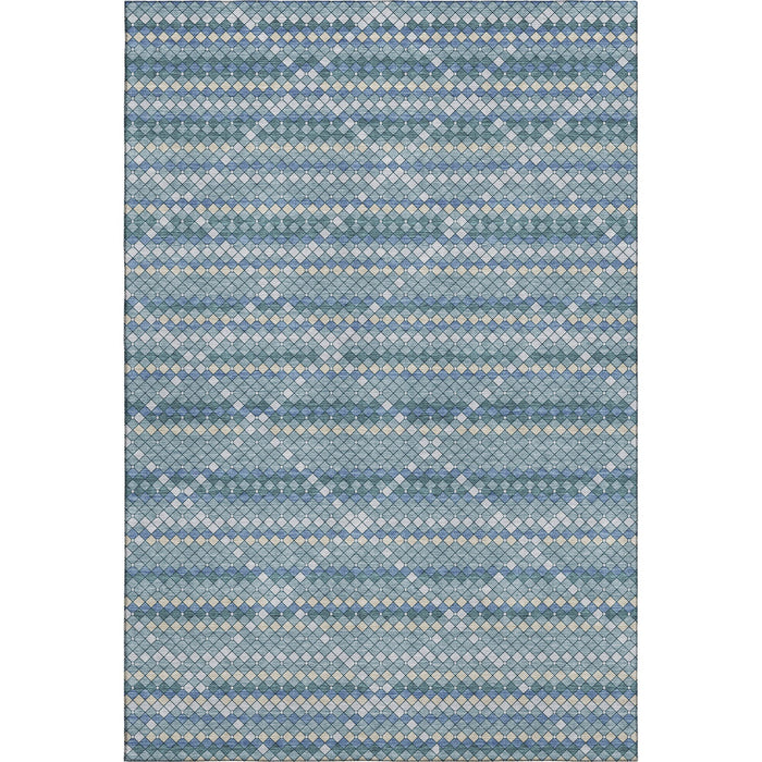 10' X 14' Geometric Washable Area Rug With UV Protection (693684) - Denim Blue / Ivory / Teal