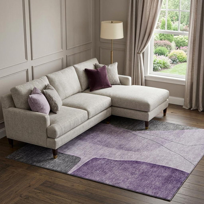 10' X 14' Abstract Washable Area Rug With UV Protection (656579) - Purple / Gray / Ivory