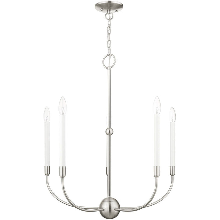 28" Five Light Dimmable Chandelier With Shades - Nickel