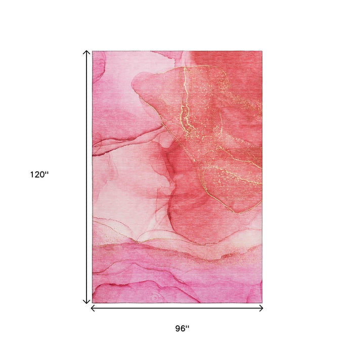 8' X 10' Abstract Washable Area Rug With UV Protection (646874) - Pink / Ivory