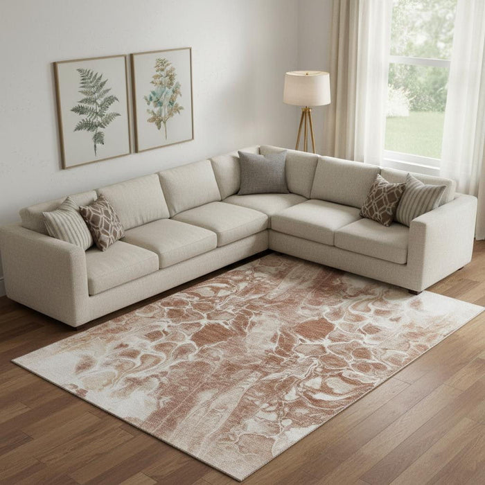 10' X 14' Abstract Washable Area Rug With UV Protection (708613) - Terra Cotta / Ivory