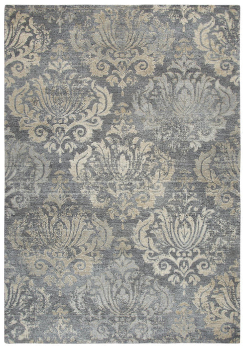 10' X 13' New Zealand Lambs Wool Damask Hand Carved Handmade Area Rug (747487) - Dark Gray / Tan