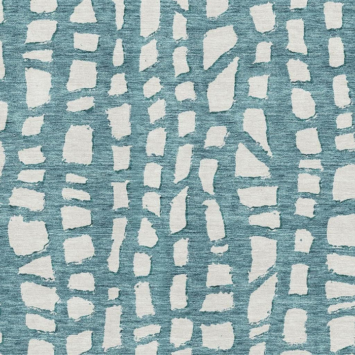 9' X 12' Cobblestone Washable Area Rug With UV Protection - Teal And Ivory